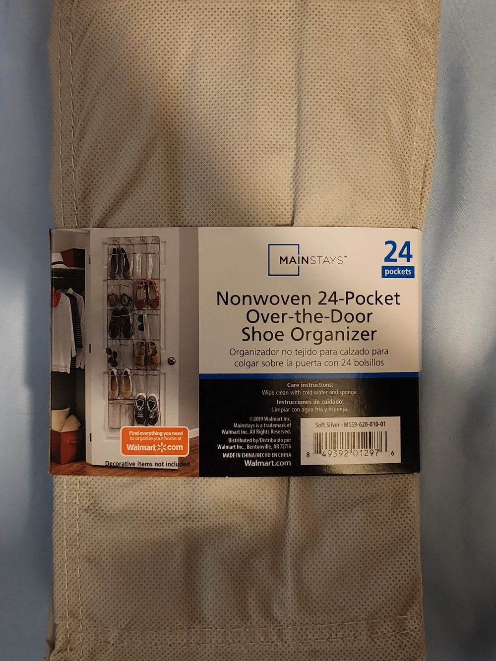 Mainstays Soft Silver 24-Pocket Over-the-Door Shoe Organizer - Beige/Silver